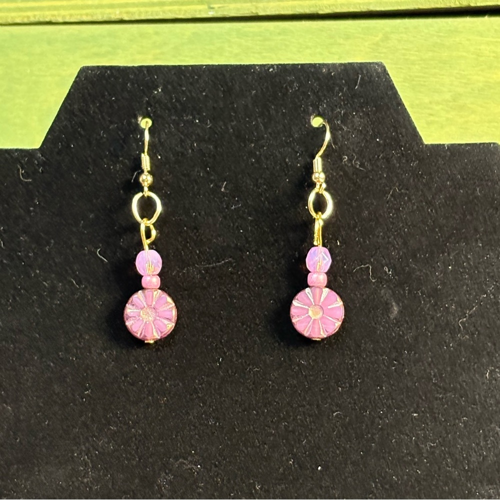 Gold and Pink Flower Earrings